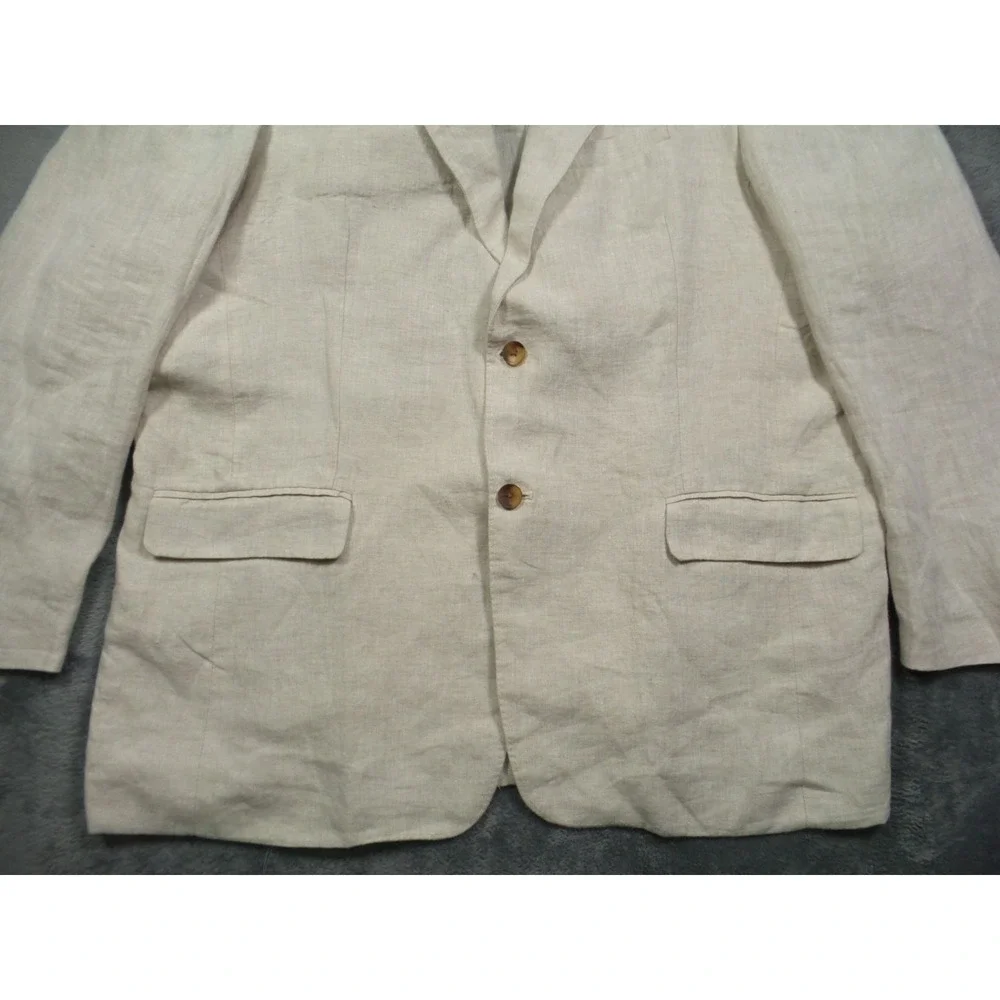 Club Room Luxury Blazer Mens Size 3XL Beige 100% Linen Double Vented 2 Button